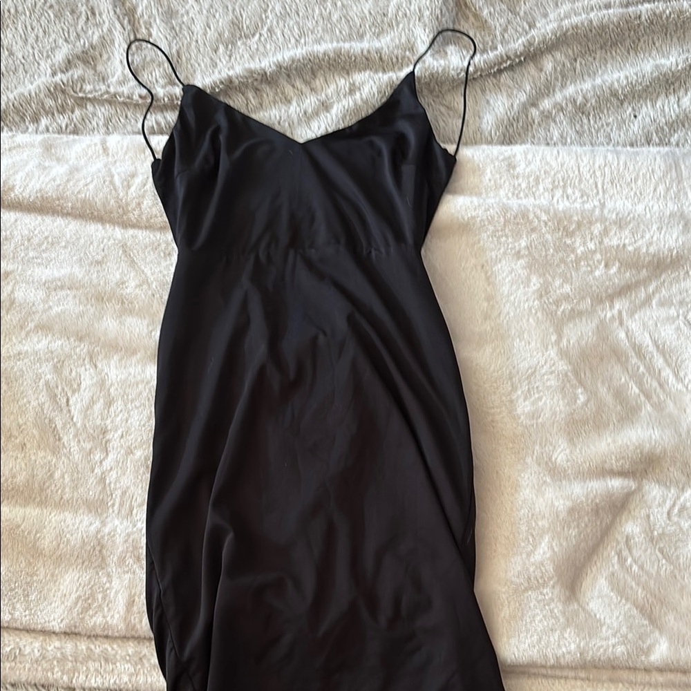 Black Open Back Slip Dress